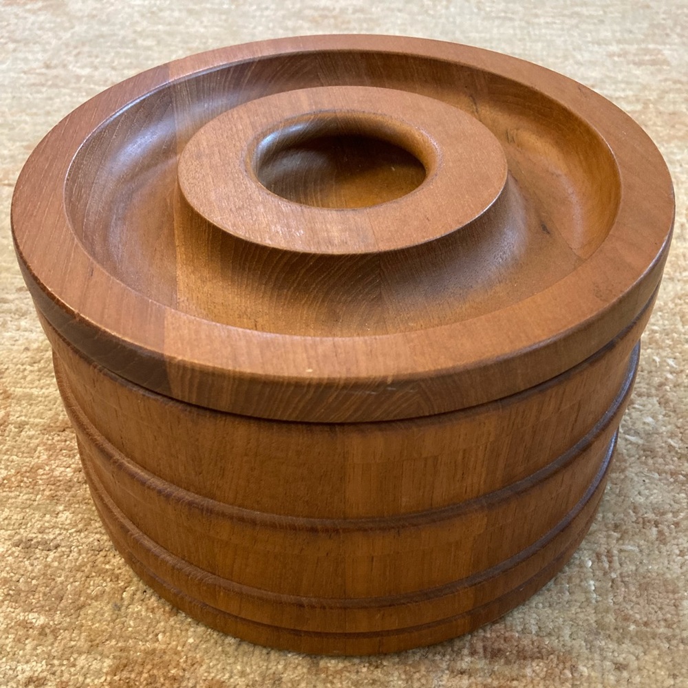 Dansk Ice Bucket Teak Wood Mid Century Modern Barware Denmark Round Rare